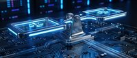 Digital security concept with glowing padlock on futuristic circuit board representing cybersecurity, data protection and network safety technology.
