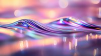 Mesmerizing liquid waves with iridescent purple and orange reflections create abstract macro photography background with soft bokeh light effects.