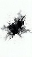 Abstract black ink explosion with dynamic splashes and splatters on white background for creative design projects and artistic compositions.