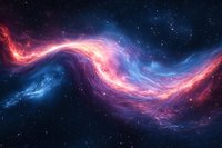 Cosmic energy wave flowing through deep space with vibrant purple pink and blue colors against starry galaxy background for sci-fi and astronomy projects.
