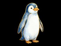Cute watercolor penguin with blue and white plumage, isolated on transparent background. Great for stickers, t-shirt design, clipart, print on demand, and sublimation projects.