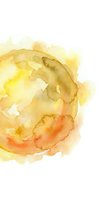 Watercolor abstract wash in warm yellow, gold, and orange tones creating organic flowing shapes. Suitable for backgrounds, design elements, and artistic projects.