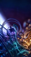 Abstract liquid glass waves with metallic reflections and bokeh lights on dark gradient background for modern digital art projects.
