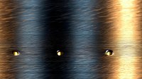 Brushed metal surface with three brass rivets in line formation, illuminated with dramatic lighting creating contrast between light and dark streaks. Industrial background.