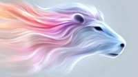 Ethereal lion head profile with flowing mane in pastel pink, purple and blue colors against light background, artistic fantasy wildlife illustration for creative projects.