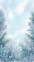 Watercolor winter border with snowflakes, evergreen branches, and berries on soft blue and white background. Isolated design element suitable for greeting cards, invitations, and seasonal projects.