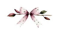 Pink polka dot bow with burgundy leaves on white background, watercolor style decorative element for wedding stationery and romantic designs.
