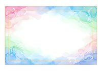 Pastel rainbow watercolor frame border with soft gradient colors and white center space for text or design elements.