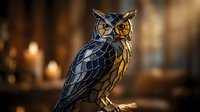 Majestic owl with intricate feather patterns perched in warm golden light, showcasing natural wildlife beauty and nocturnal bird characteristics.