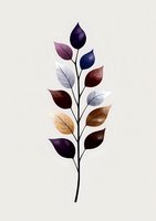 Elegant botanical branch with multicolored translucent leaves in purple, brown and neutral tones on light background, isolated design element for creative projects.
