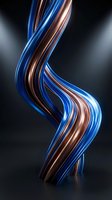 Abstract flowing ribbons in blue and copper metallic colors creating dynamic wave motion against dark background for modern design projects.