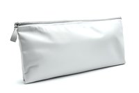 White leather cosmetic bag with zipper closure isolated on white background. Clean minimal design pouch for mockup and branding presentation.