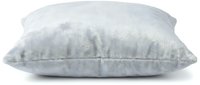 Soft light gray velvet throw pillow on white background, isolated for home decor and interior design projects.