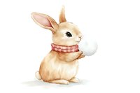 Adorable watercolor bunny rabbit with red checkered scarf sitting on white background, cute farm animal illustration for children's decor and crafts.