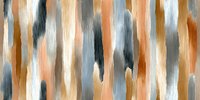 Abstract brushstroke pattern with vertical stripes in gray, orange, white, and blue tones creating a modern artistic background for interior design.