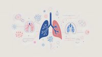 Respiratory system anatomy with lungs, bronchi, and virus particles on isolated background for medical education and healthcare design projects.
