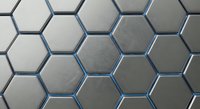 Metallic hexagonal honeycomb pattern with silver chrome finish creating modern geometric texture for contemporary design applications.