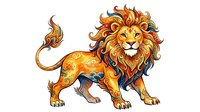 Majestic lion with flowing mane and ornate patterned coat stands in profile on white background, ready for design applications like apparel and branding.