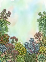 Watercolor succulent plants frame border with soft pastel background for botanical design projects and natural decoration elements.