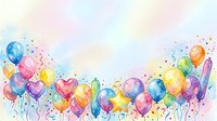 Colorful balloons and confetti floating on soft pastel watercolor background, ideal for celebrations, parties, greetings, and festive event designs.