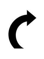 Black curved arrow pointing right on white background isolated for web design, presentations and user interface elements.