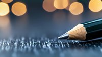 Sharpened wooden pencil with metal tip resting on lined notebook paper, soft bokeh lights in background, suitable for education, writing, creativity, and back-to-school projects.