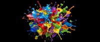 Colorful paint splatter burst with dynamic liquid drops and splashes in vibrant red, blue, yellow, purple, and green. Isolated on transparent background, ready for t-shirts, stickers, clipart, and print-on-demand designs.