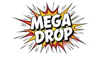 Comic book style mega drop explosion burst with dynamic rays and bold lettering for promotional marketing designs and advertising campaigns.