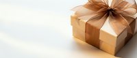 Elegant gift box with golden ribbon bow on white background, luxury present packaging for special occasions and celebrations.