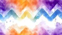 Vibrant watercolor chevron pattern with purple, orange, blue, and yellow zigzag shapes on white background, creating a colorful abstract design.