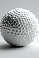 Close-up of white golf ball with distinctive dimpled surface pattern on neutral background, showing detailed texture and shadows in monochromatic style.
