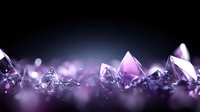 Crystal formations in purple and blue hues against dark background with bokeh light effects, creating mystical mineral landscape for luxury and spiritual designs.