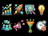 Startup business growth icons set isolated on transparent background, ready for t-shirt design, clipart, stickers, print-on-demand products and sublimation projects.