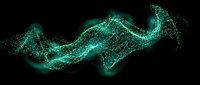 Glowing turquoise digital wave with particle effects on black background, isolated for design use on merchandise, presentations, and digital projects.