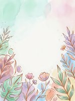 Soft pastel watercolor floral border with gold line art leaves and flowers, featuring a bright center space for text or design elements.