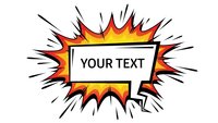 Comic book explosion burst with customizable text banner for promotional designs, advertising campaigns, and marketing materials on white background.