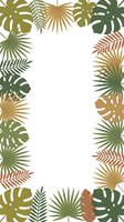 Tropical leaves frame border with monstera and palm fronds in earth tones on white background for summer design projects and natural botanical layouts.