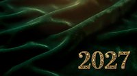 2027 gold text on draped emerald green velvet fabric, luxury New Year celebration background for festive holiday greeting cards and event invitations.