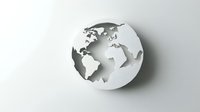 Minimalist white paper cut world globe with shadow effect on neutral background, representing global business, sustainability, and international relations.