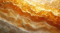 Glowing amber and gold mineral texture with layered crystalline formations creates dramatic natural abstract pattern. Translucent stone surface with flowing lines.