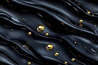 Abstract black wavy surface with golden metallic spheres scattered across rippled dark background, creating luxurious contrast and modern minimalist composition.