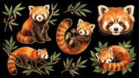 Red pandas in various playful poses with bamboo leaves, isolated on transparent background. Ready for t-shirt designs, stickers, clipart, sublimation, print-on-demand products, and digital crafts.
