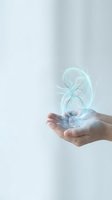 Human hands cupping glowing holographic dollar sign symbol with digital effects on clean white background for financial technology concepts.