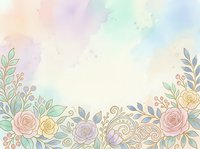 Soft pastel watercolor floral background with roses and leaves in gentle pink, lavender, and mint tones, perfect for wedding or greeting cards.