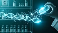 Scientist hand holding glowing DNA helix with molecular structure in modern laboratory for genetic research and biotechnology innovation.