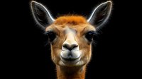 Majestic vicuna portrait on black background with glowing edges and dramatic lighting showcases South American camelid's distinctive facial features and expression.