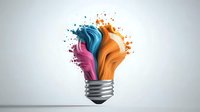 Colorful paint splashes forming lightbulb shape against white background, symbolizing creative energy and innovative thinking in business and art concepts.