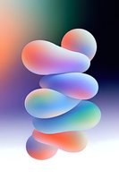 Abstract fluid shapes with gradient colors stacked in balance against colorful background. Ideal for modern digital design projects.