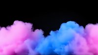Vibrant pink and blue smoke clouds rising against black background creating dreamy atmospheric effect for creative design projects and overlays.