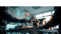Business professionals shaking hands with robotic arm in modern office, symbolizing human-AI collaboration and future of work automation technology.